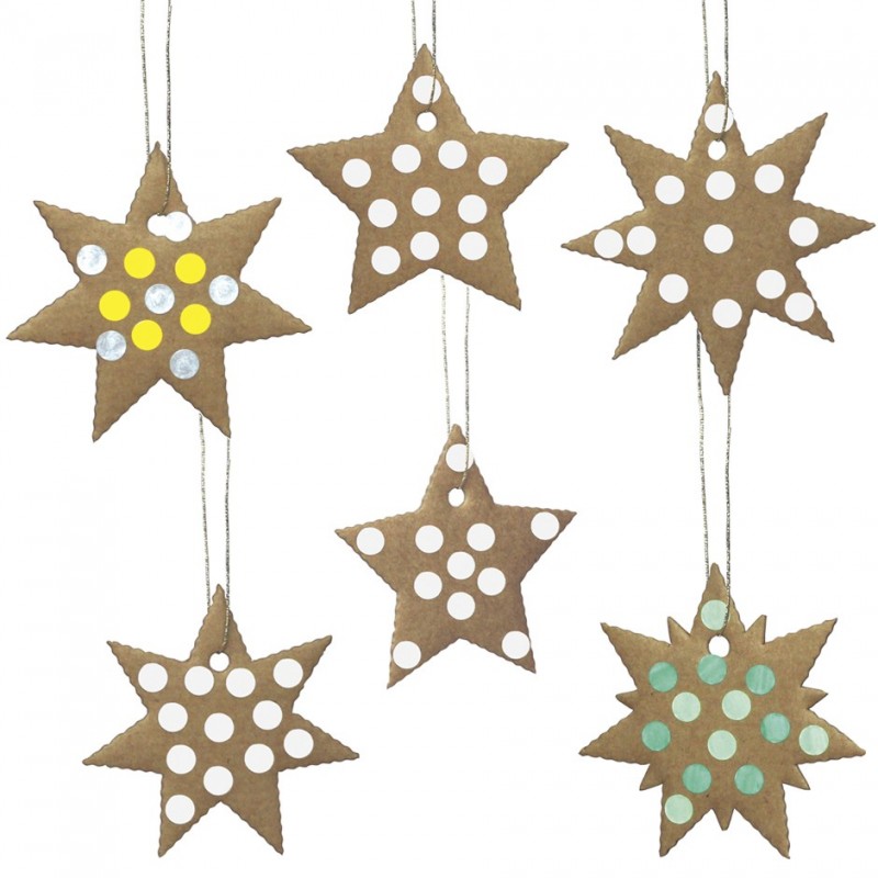 Cardboard stars, white stickers, creative leisure made in France