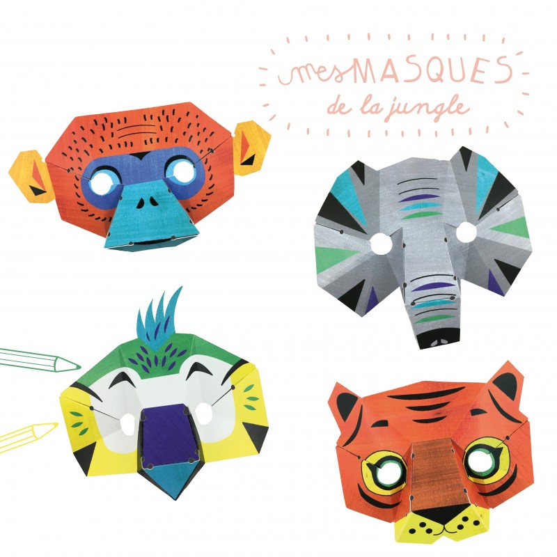 Masques à colorier - Animaux de la jungle - 16 pcs - Masque à