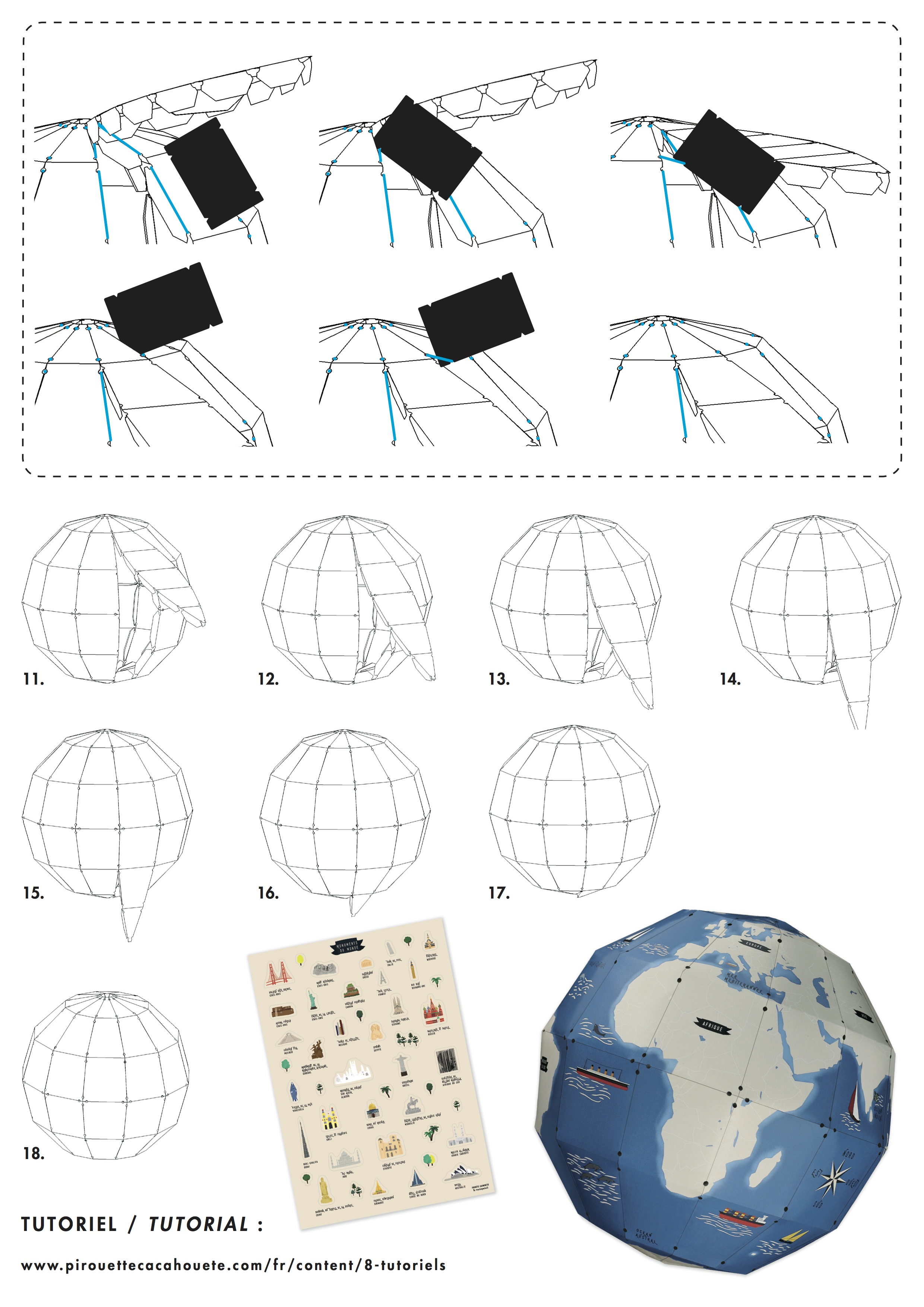 Loisir Creatif Globe Terrestre En Papier A Construire Et Stickers Fabriques En France